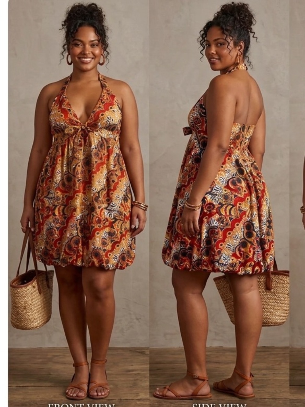 NWOT Spense Orange and Cream Halter Mini Dress Plus Size